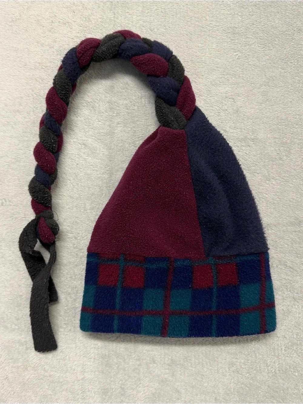 Vtg Fresh Lids Beanie Hat Braided Tassle Fleece Ski Snowboard Winter